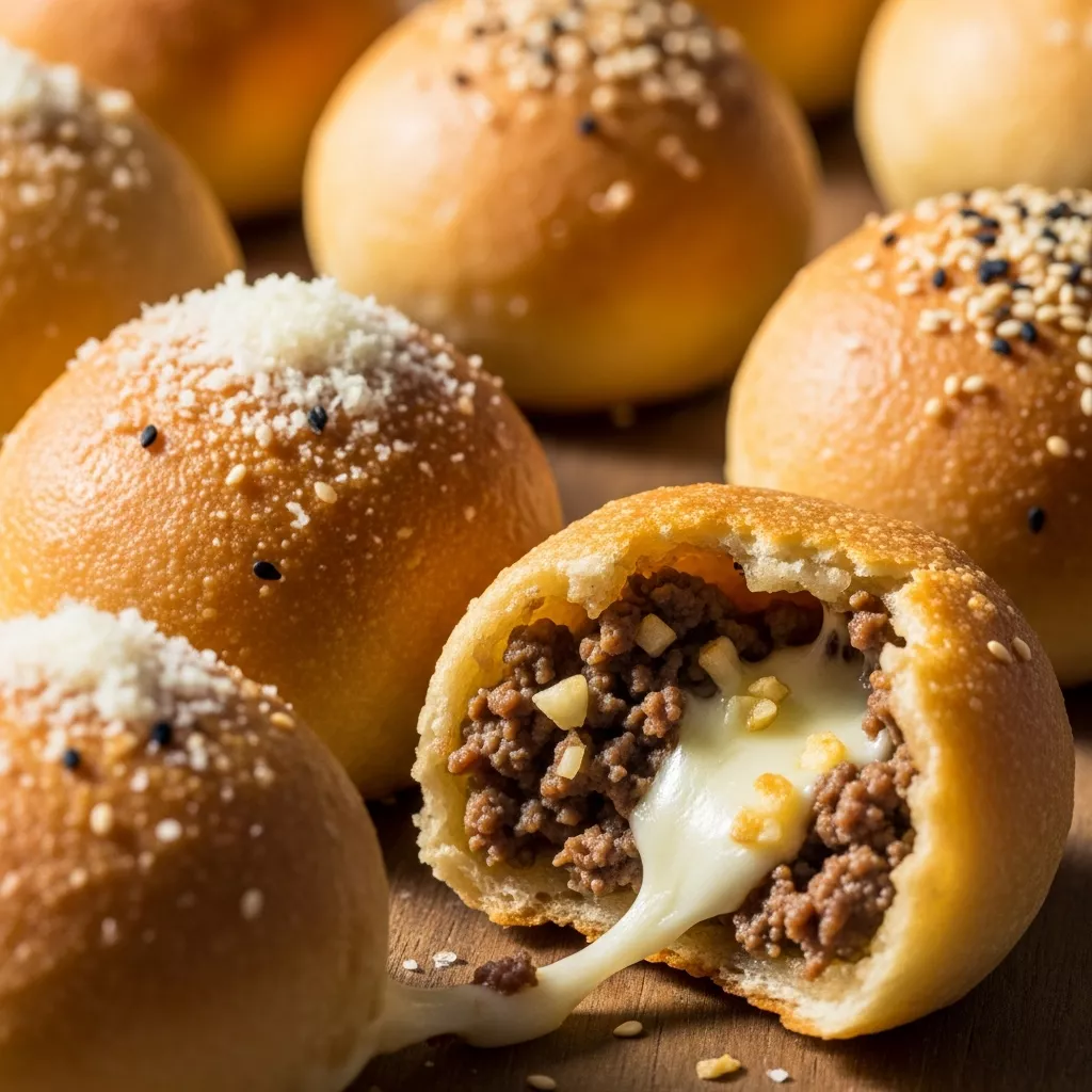 Cheeseburger Bombs Recipe: Garlic Parmesan Cheeseburger Bombs close-up
