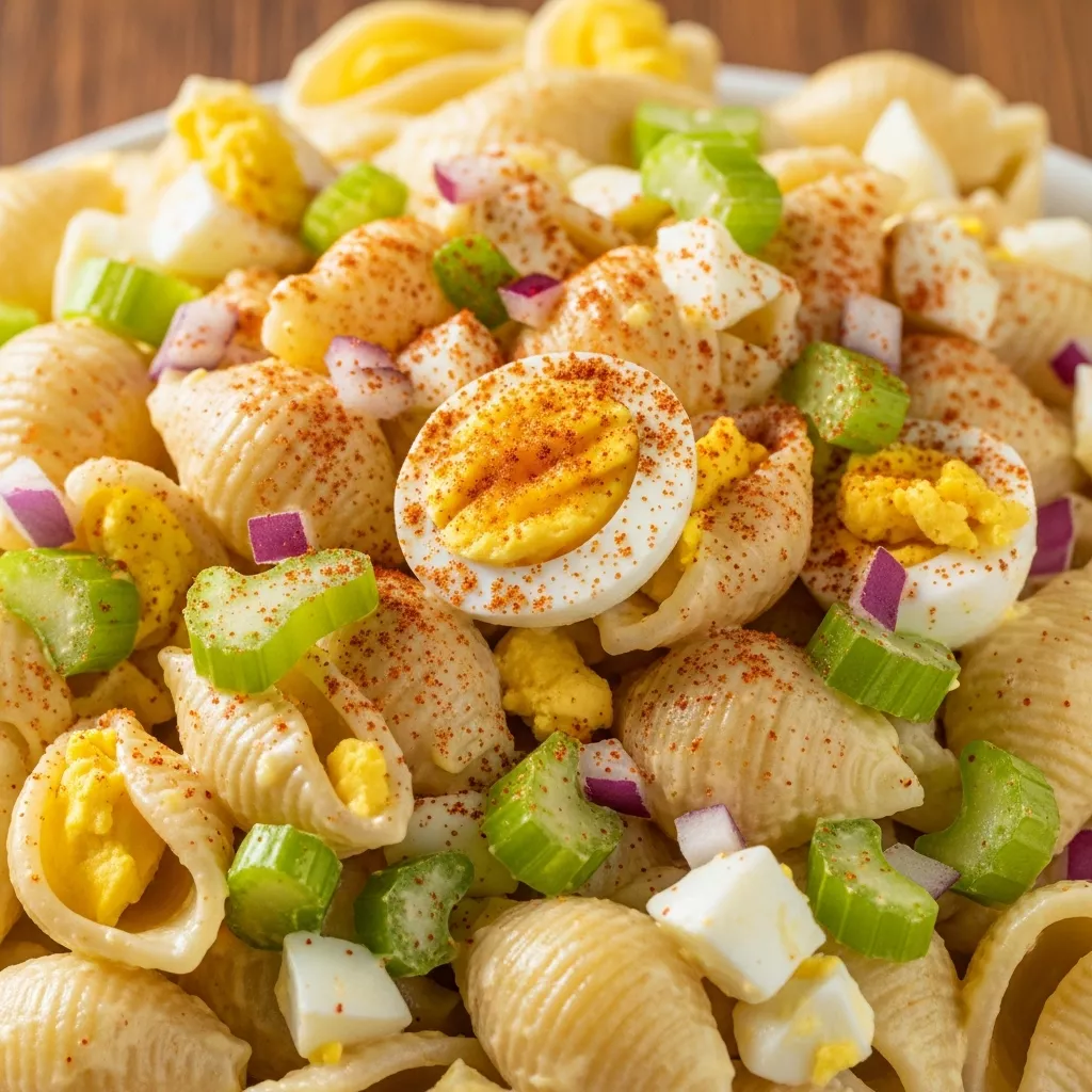 Creamy Deviled Egg Pasta Salad close-up