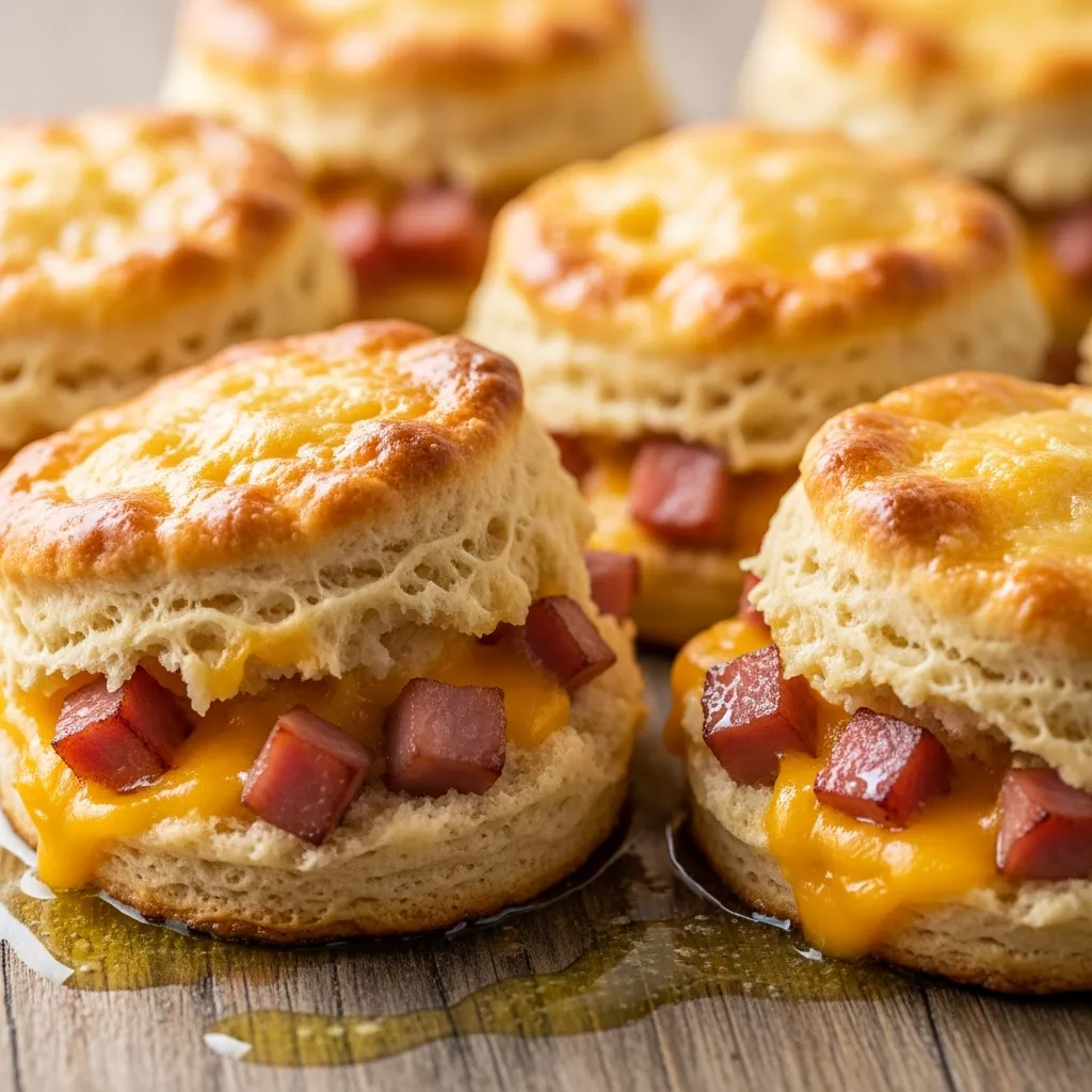 Golden Turkey Ham and Cheese Butter Swim Biscuits