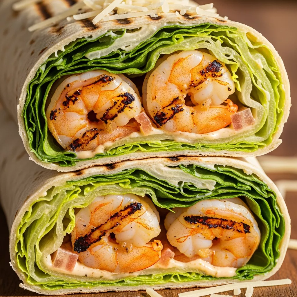Zesty Grilled Shrimp Caesar Wraps close-up