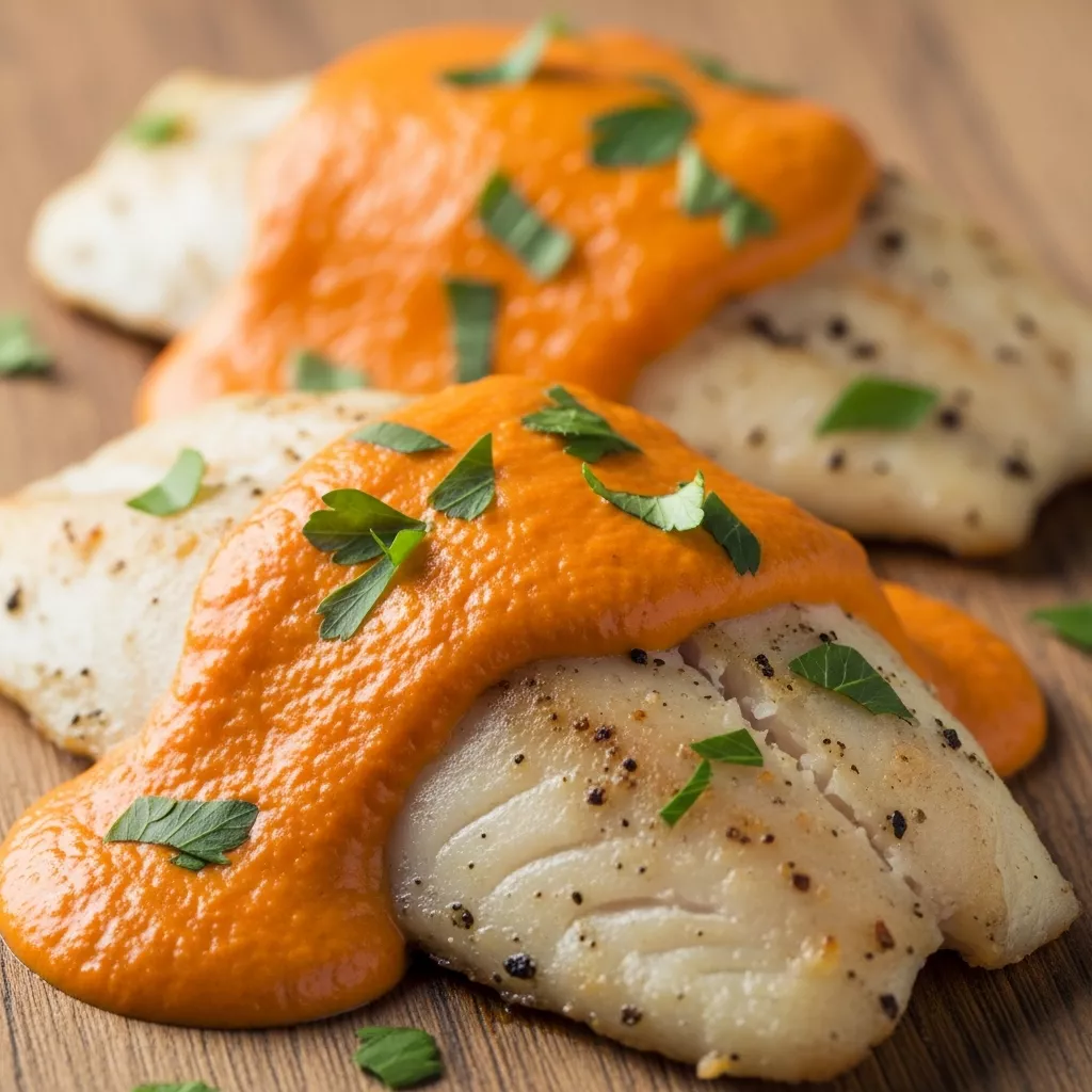 Flavorful Baked Tilapia with Creamy Roasted Red Pepper Sauce