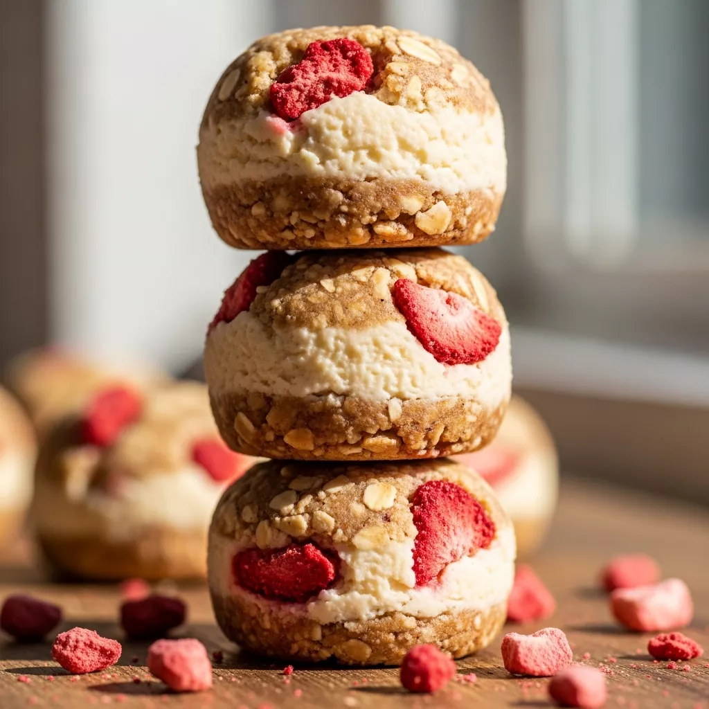 Delicious and healthy Strawberry Cheesecake Protein Bites