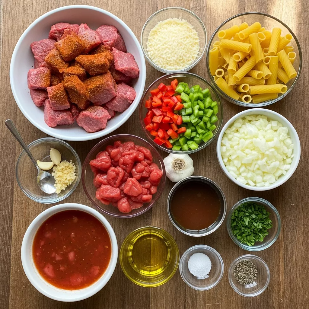 Ingredients for Creamy Cajun Steak Tips with Cheesy Rigatoni