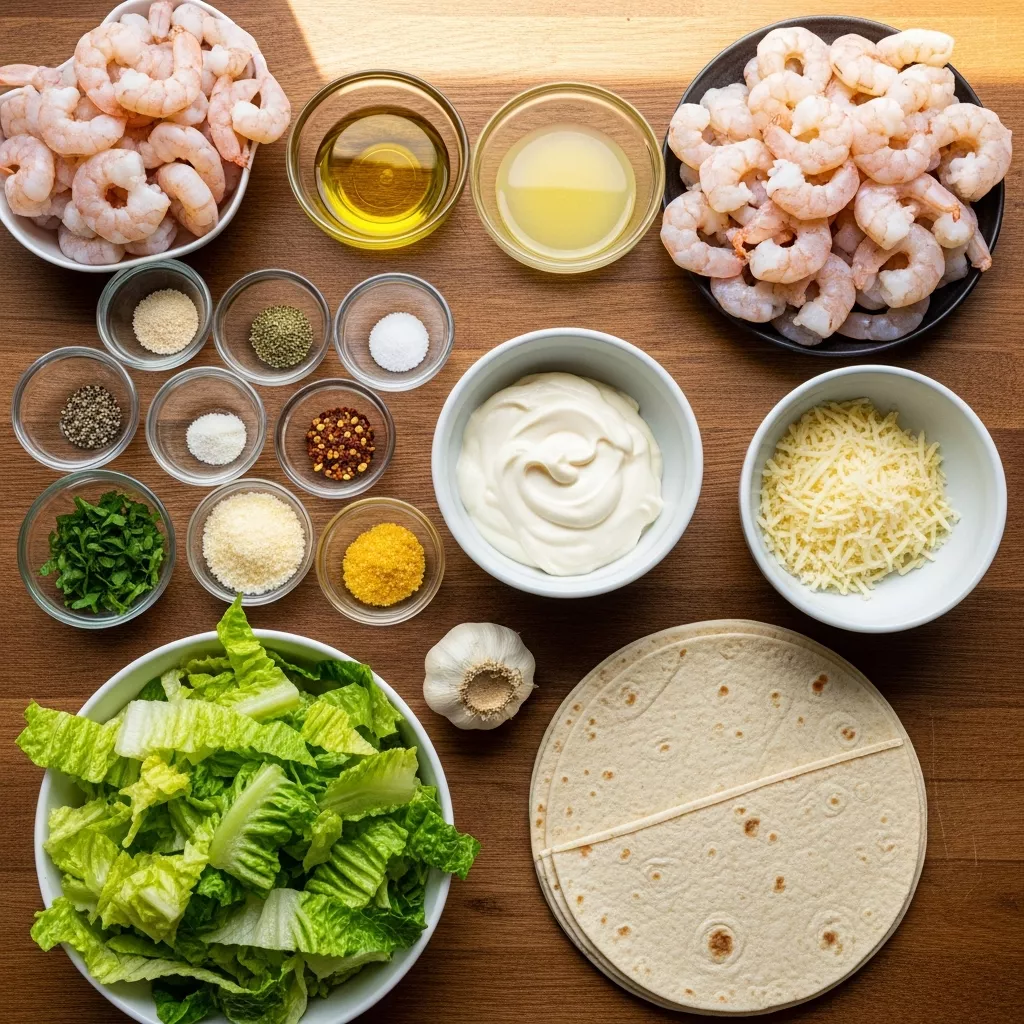 Ingredients for Zesty Grilled Shrimp Caesar Wraps