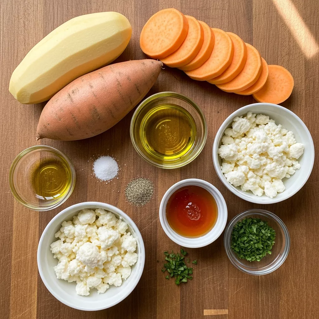 Ingredients for Honey-Kissed Sweet Potato Rounds with Feta