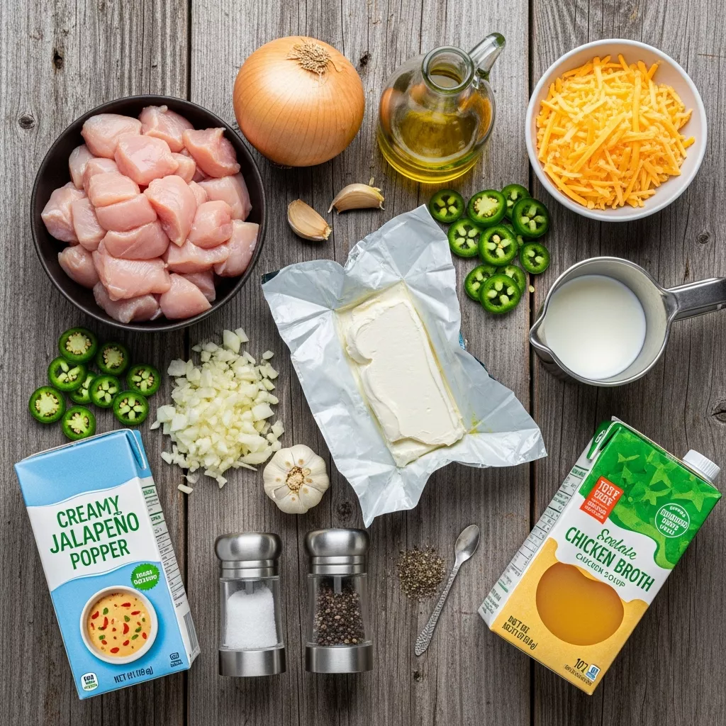 Ingredients for Creamy Jalapeño Popper Chicken Soup: Cheesy Comfort in 35 Minutes