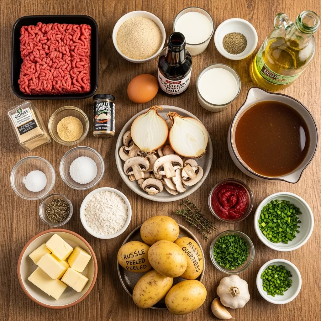 Ingredients for Comforting Salisbury Steak Meatballs with Creamy Garlic Herb Mashed Potatoes