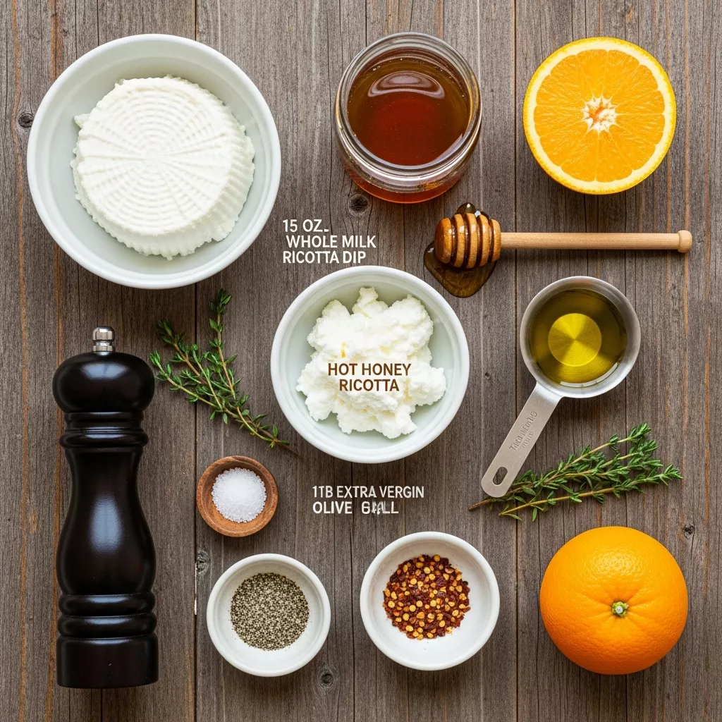Ingredients for 5-Minute Hot Honey Ricotta Dip: The Ultimate Cheese Board Star